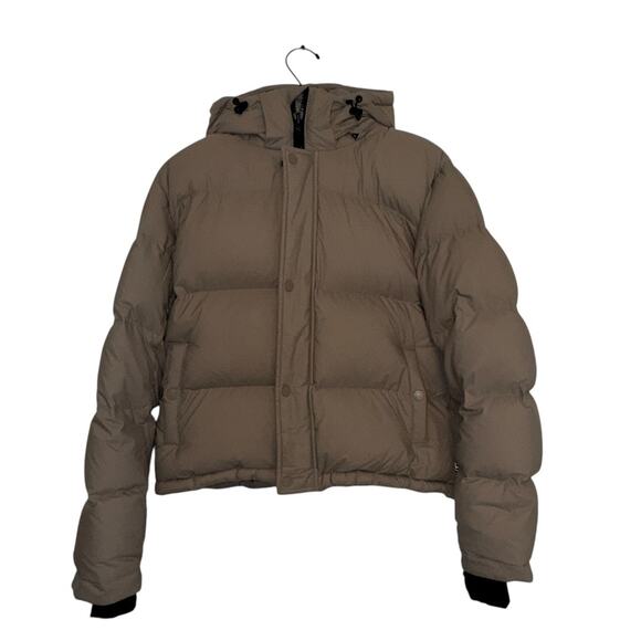 Aritzia Super Puff Shorty Modern Taupe Cropped Premium Down Puffer Jacket M - Picture 3 of 16